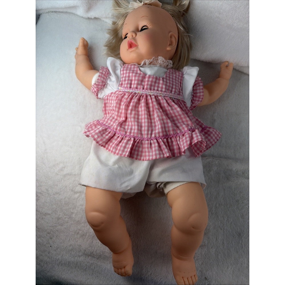 Vintage 90s Zapf Creation Style 16" Toddler Doll Blonde Hair Blue Sleep Eyes